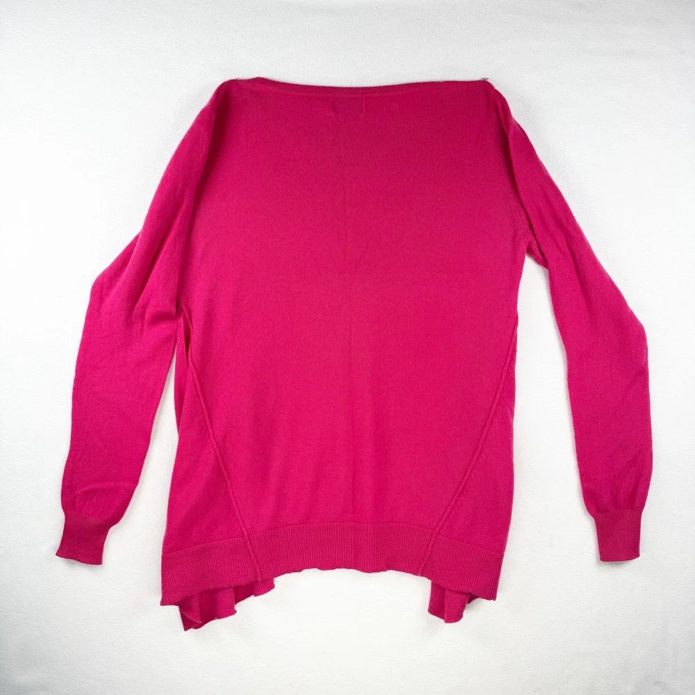 Neiman Marcus Cashmere Sweater‎ Womens XL Hot Pink Crew Neck High-Low Hem Slit